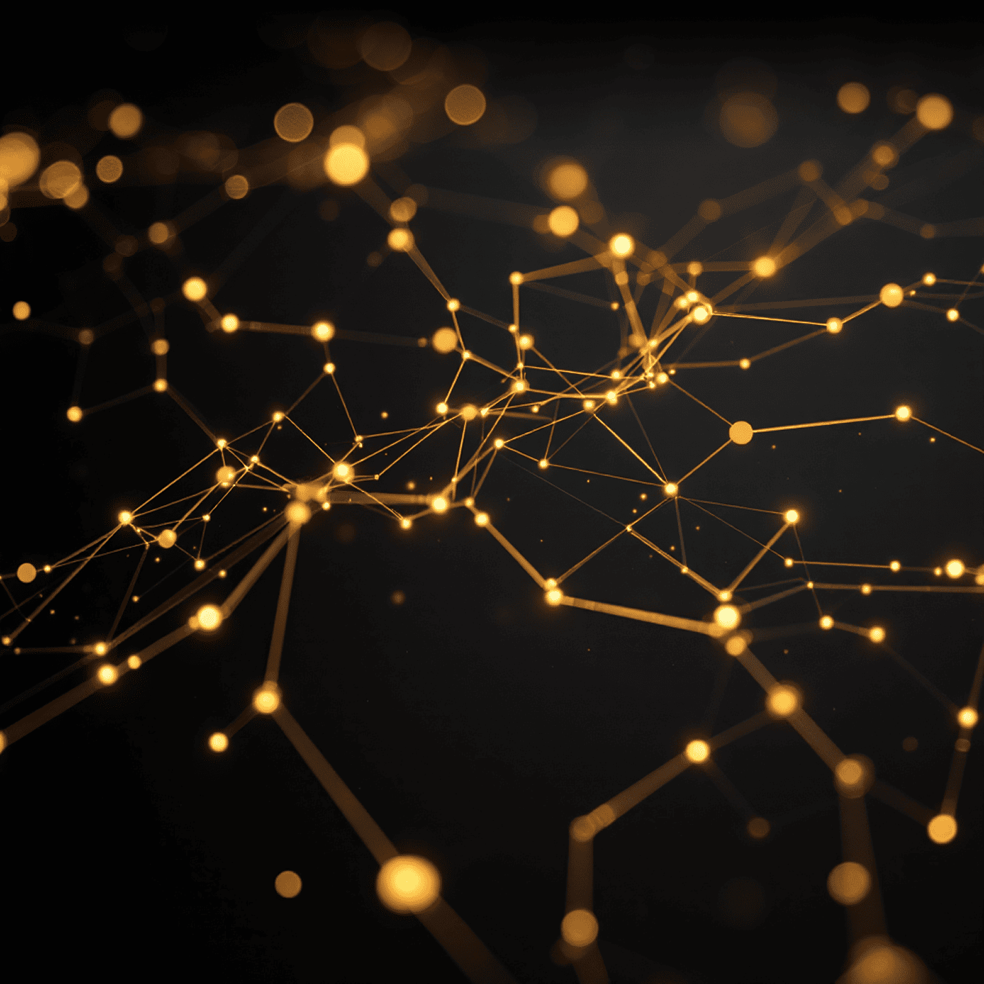 Black background with gold connected lines and dots.